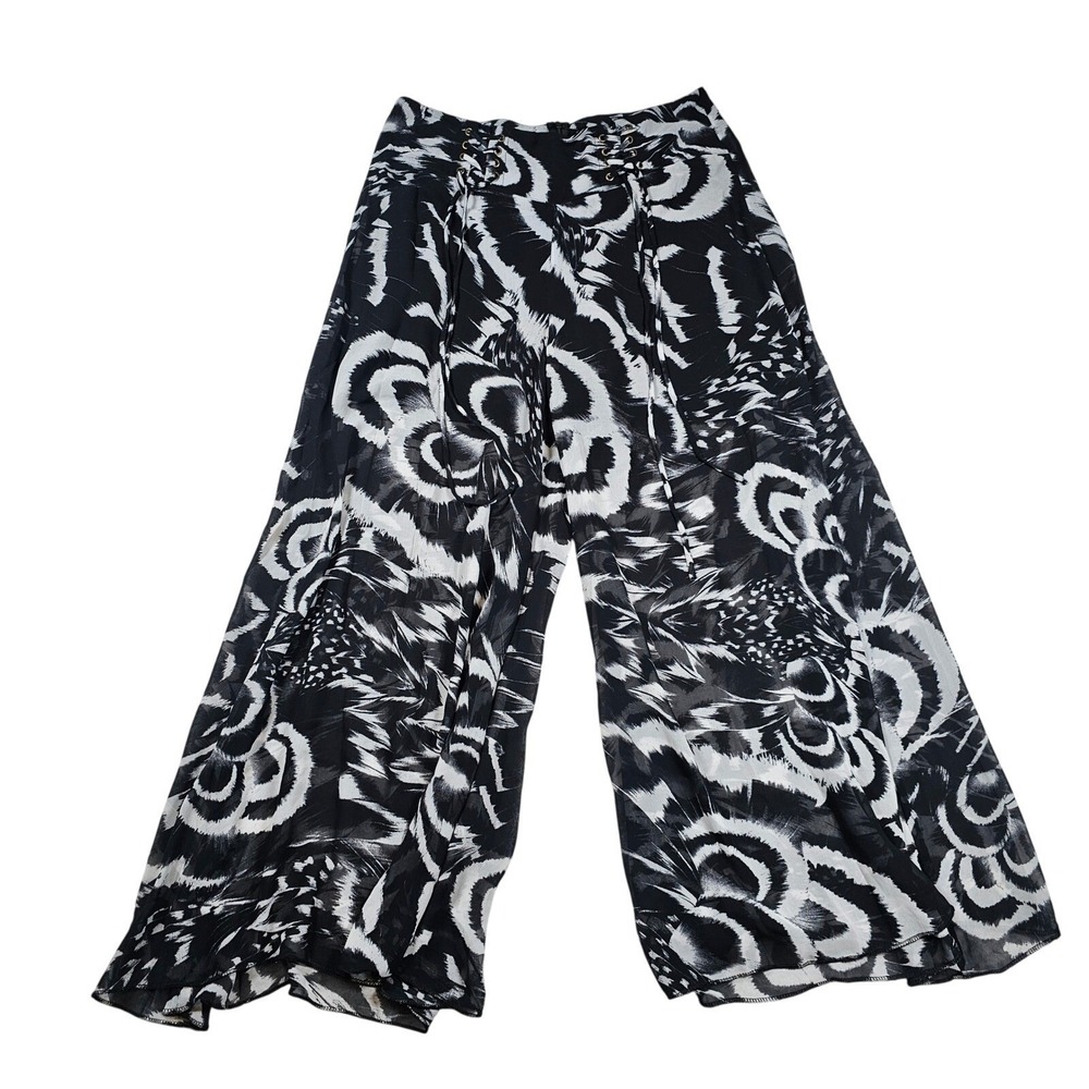 Patrizia Luca Milano Black/White Abstract Wide‎ Leg Palazzo Pants Lace-Up Small